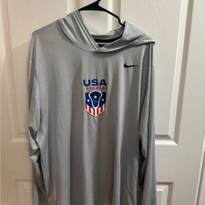 Nike USA Lacrosse Gray Long Sleeve Tee with Hood